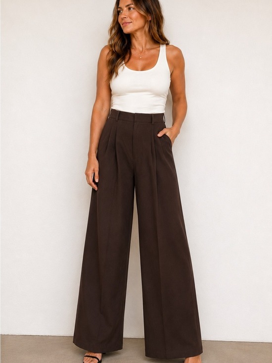 HALARA Pants - NWT Halara High Waisted Wide Leg Pleated Work Pants Brown XL Regular